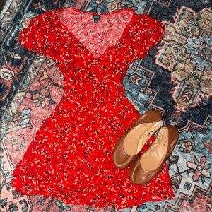 Floral Red Dress  flats are available as well